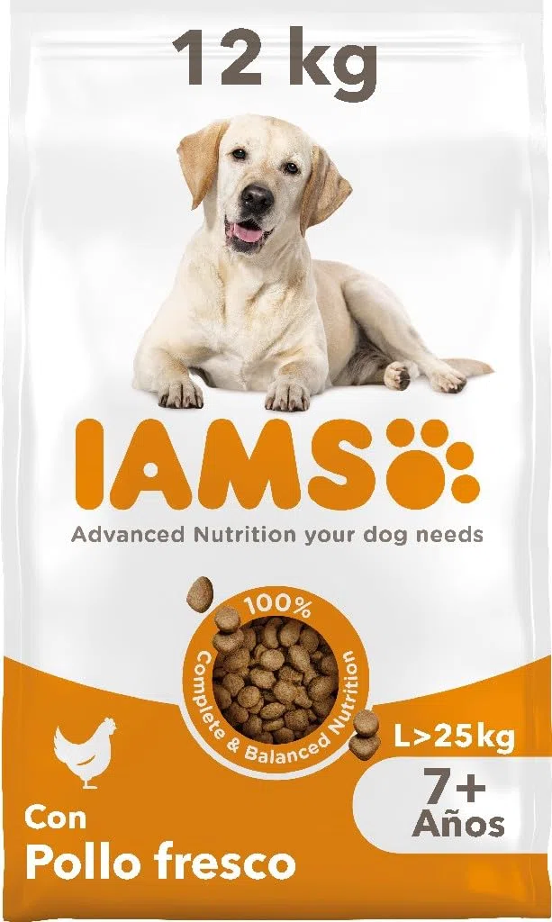 IAMS Alimento Seco para Perros Senior de Razas Grandes, Pollo, 12kg | Alimento seco | para perros mayores | a partir de 7 años | para razas grandes