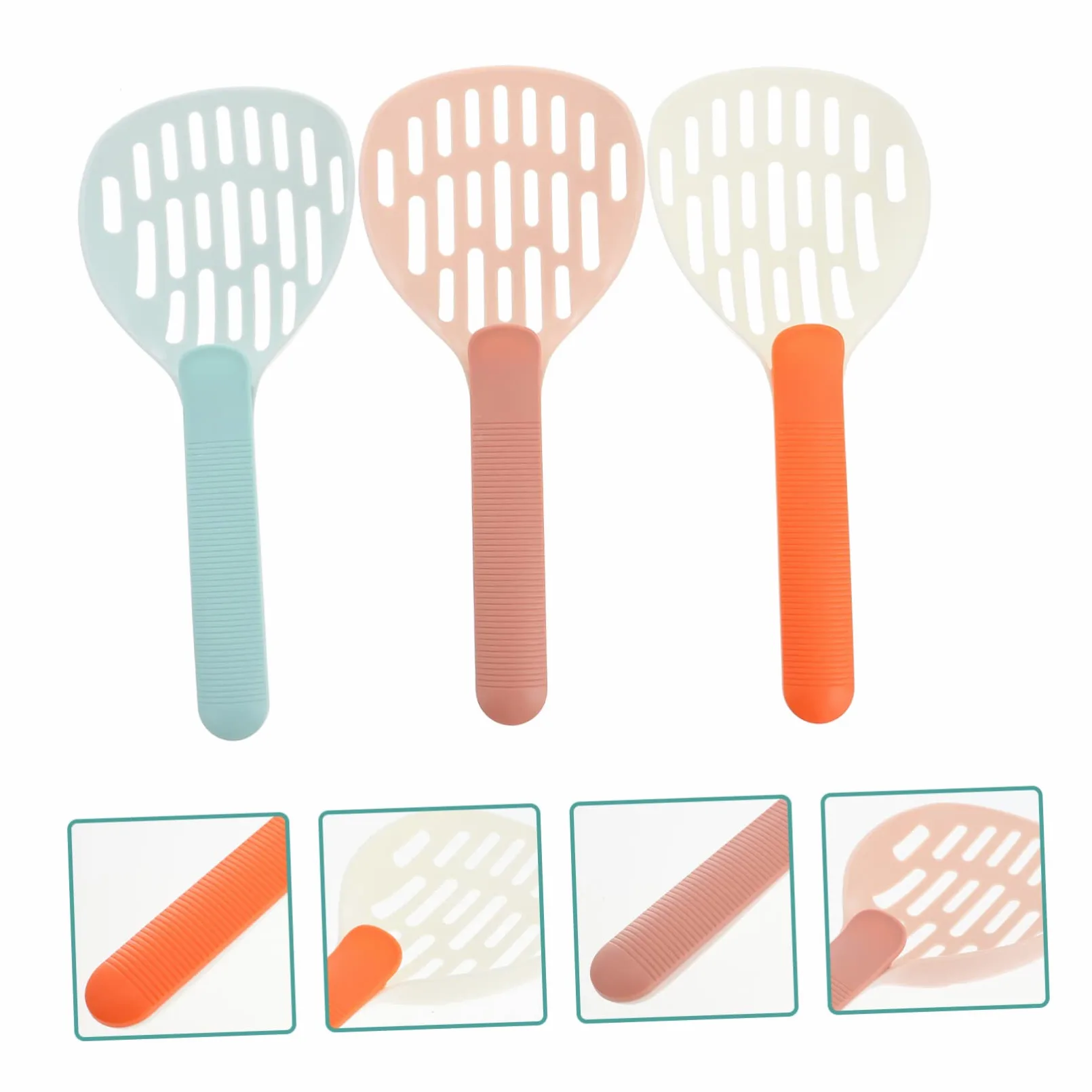 Pala para Arena de Gato, Recogedor de Arena for Gatos con Mango Largo y Boca Ancha, diseño Agarre ergonómico Antideslizante, 3 uds