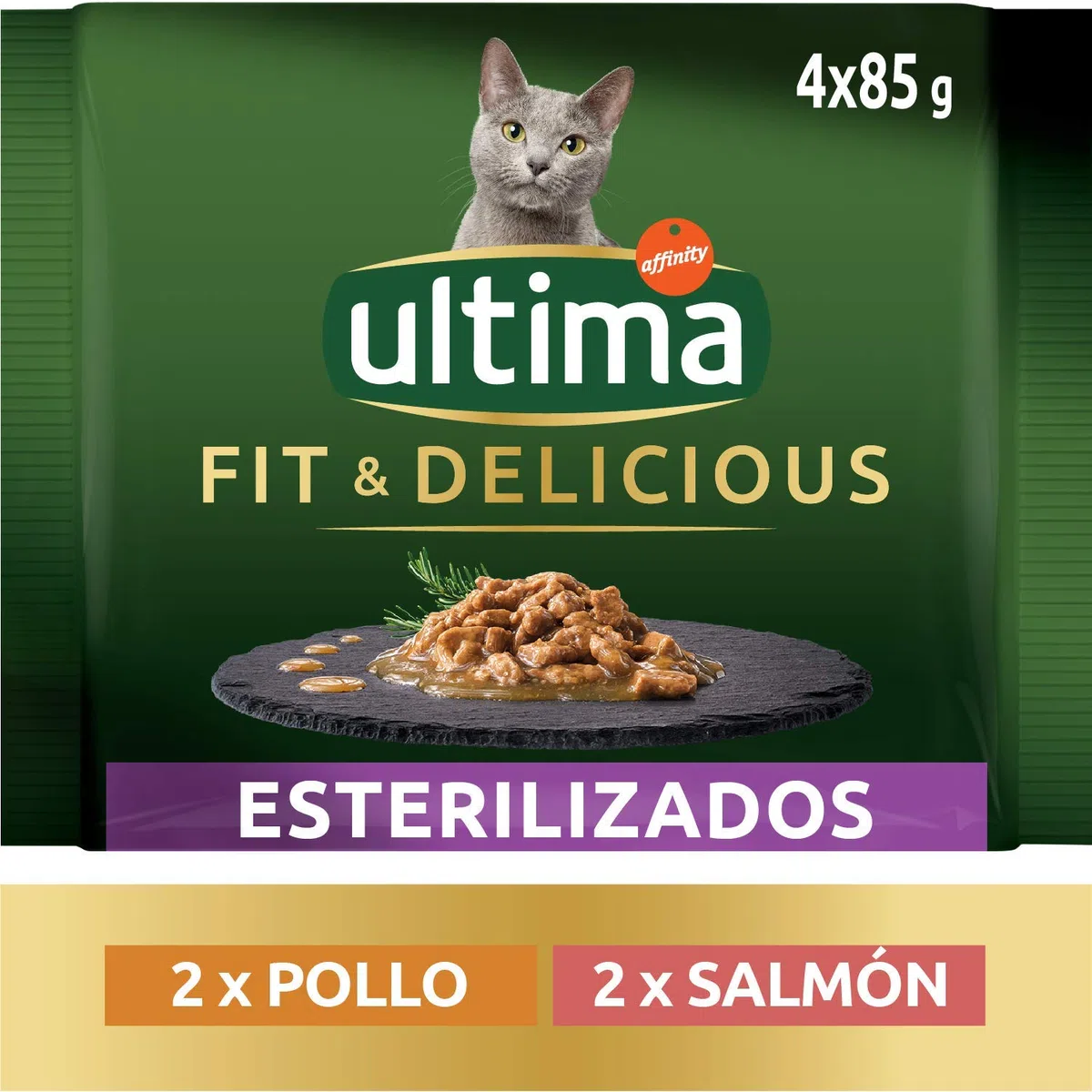 Ultima Comida Húmeda para Gatos con Pollo y Salmón, 4 x 85 gr x 12 (4.08 kg) & Comida Húmeda para Gatos con Buey y Atún, 12 x (4 x 85 gr), 4080g