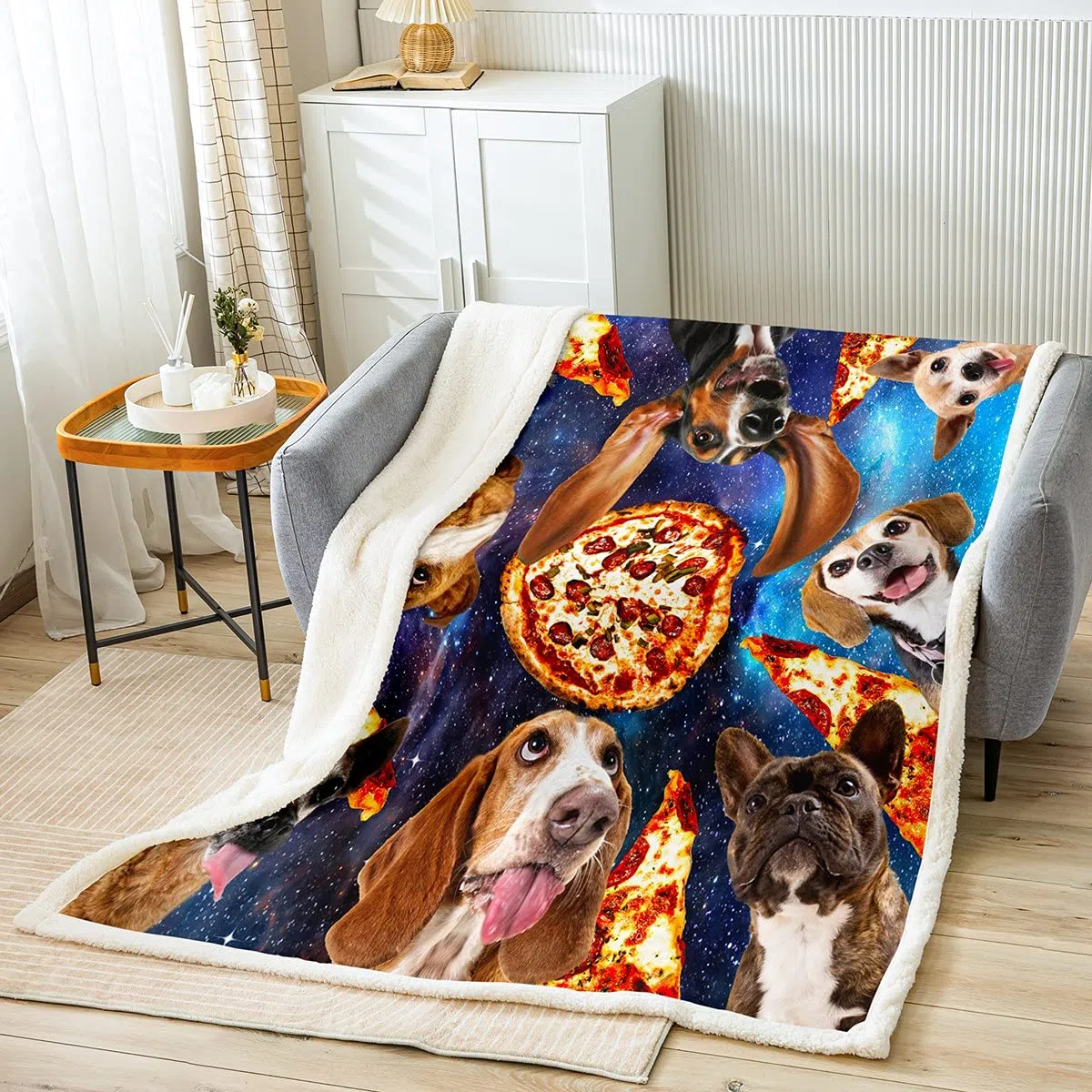 Manta de perro para niños, linda 3D para cachorros, pizza, cálida manta difusa, para cama, sofá, galaxia, divertida, para mascotas, perros de forro polar, manta de franela transpirable 3D animal King
