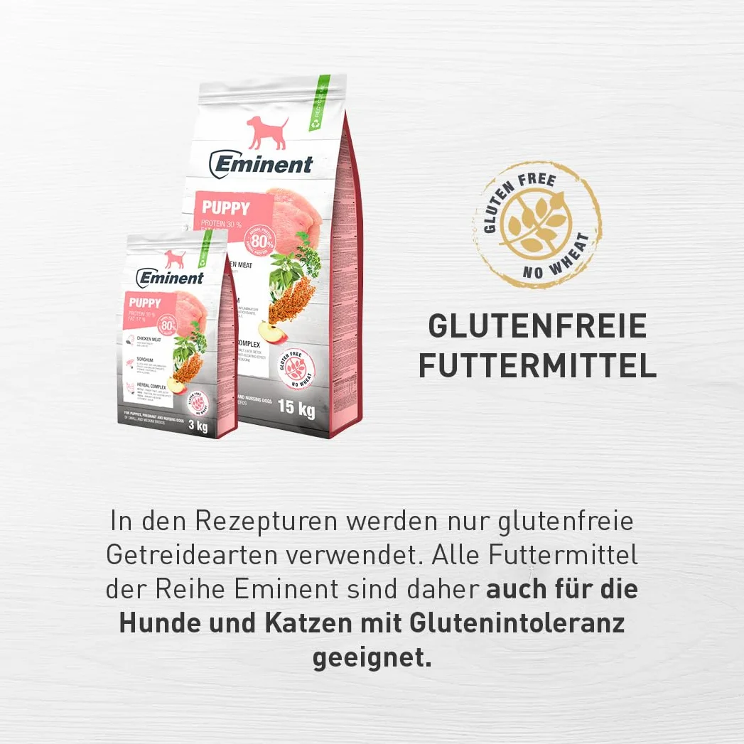 Eminent Puppy Alimento para Perros Gluten |alimento seco para Cachorros, Perras gestantes y Lactantes, Razas pequeñas y Medianas, 15 kg