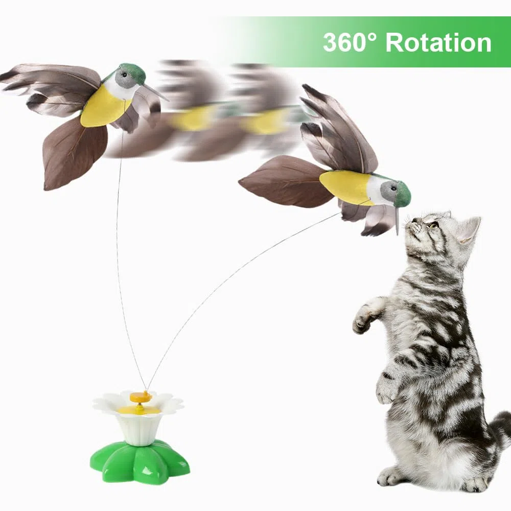Drkicsy Juguete eléctrico para gatos, juguete interactivo para pájaros, juguete interactivo para gatos, juguete eléctrico giratorio de 360 grados, juguete interactivo de simulación de pájaros para