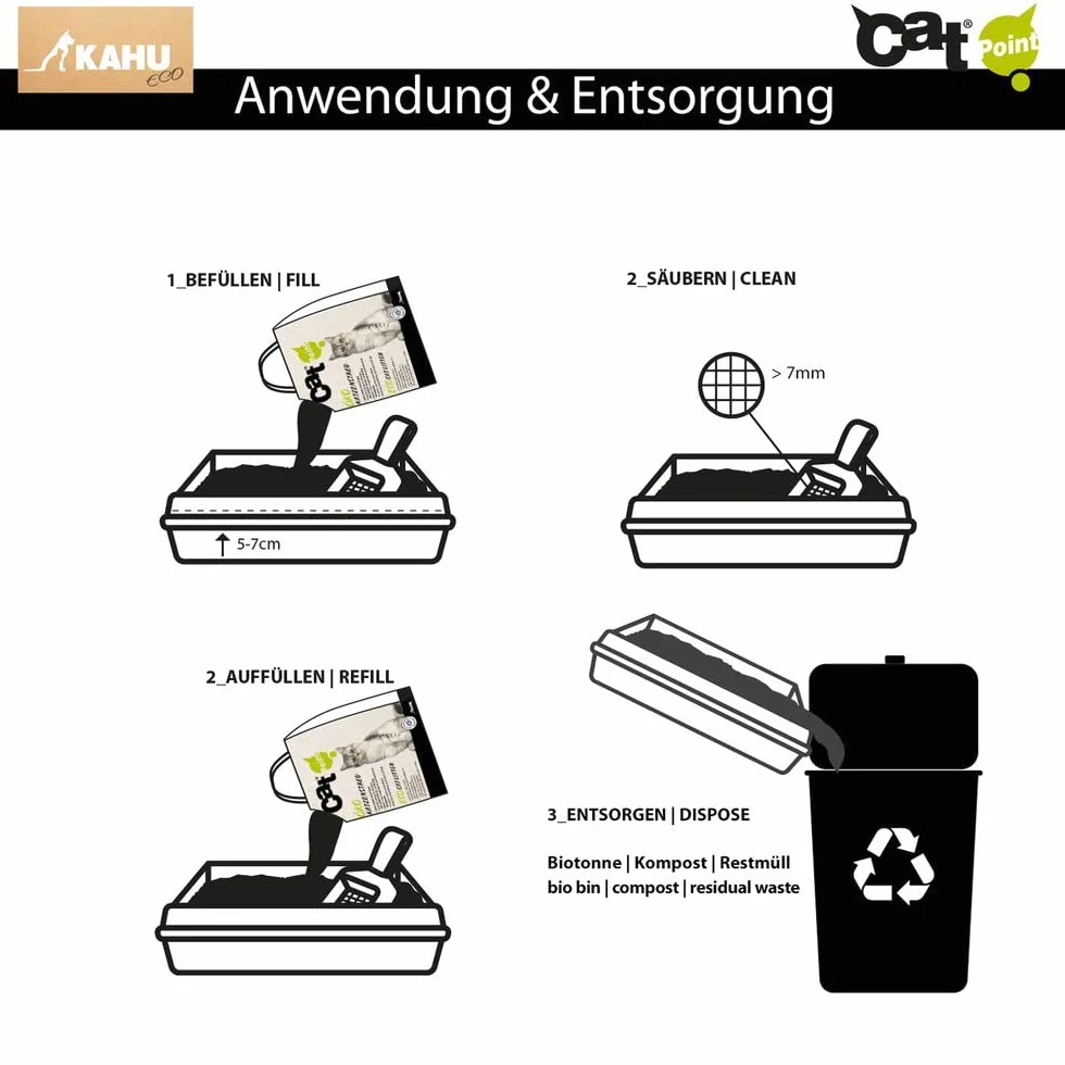 KAHU Eco 100% natural arena para gatos • arena natural • arena natural • Gránulos de madera orgánica • 100% compostables y biodegradables 17,2 kg (40 L)