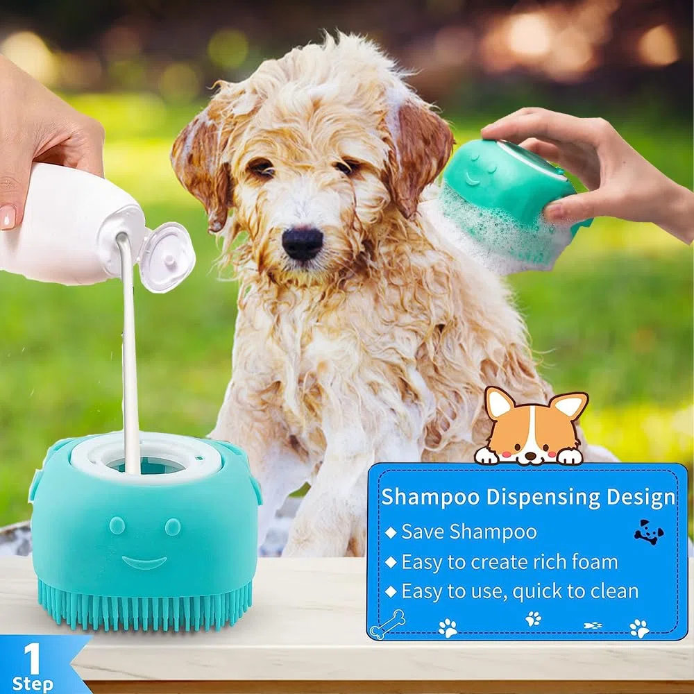 3 cepillos de baño para perros, cepillo de champú para perros para baño, no se resbala, ducha de mascotas, cepillo de lavado de masaje con mango de anillo ajustable para perros y gatos de pelo corto y