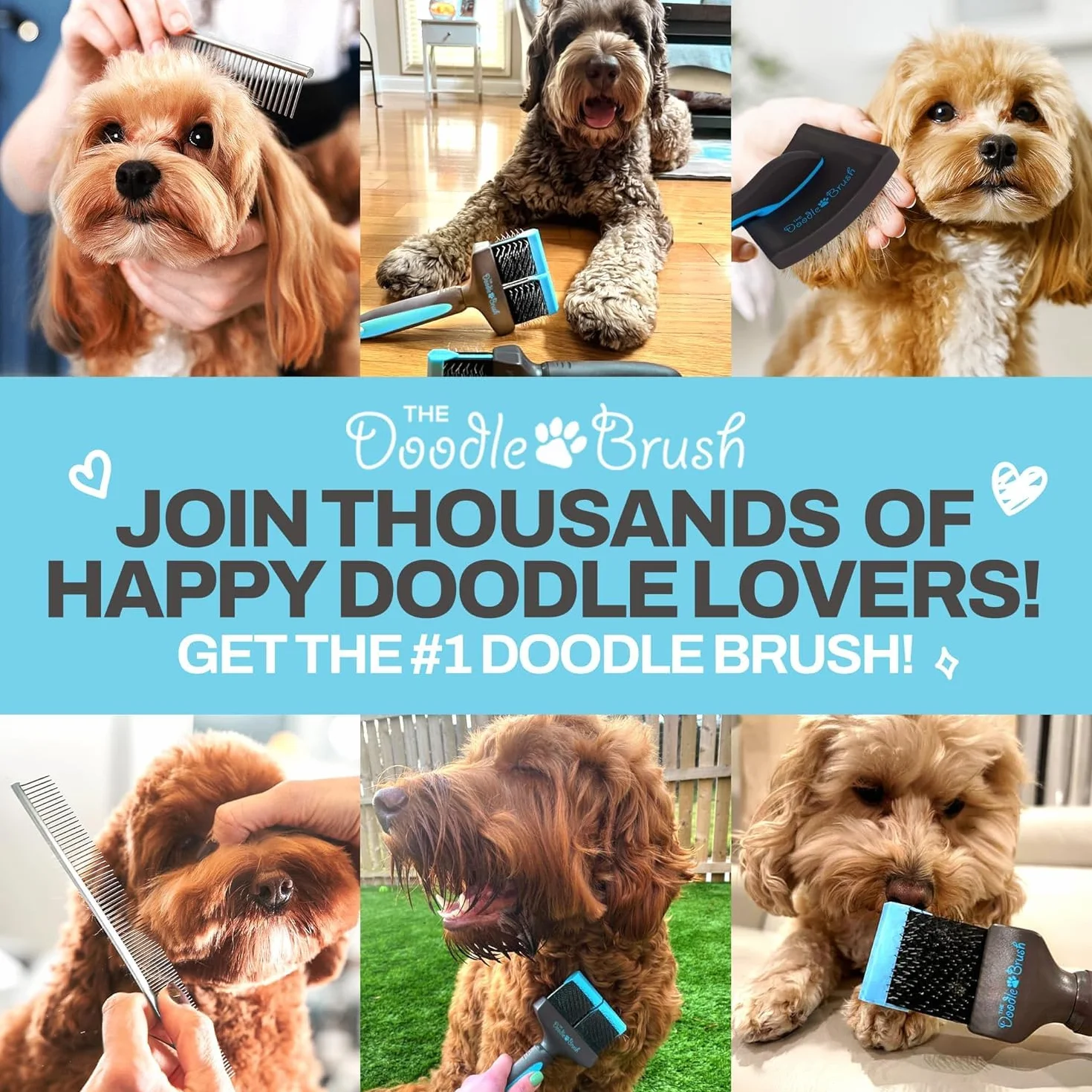The Doodle Brush Cepillo Para Perros Doodles Con Un Solo Cabezal Goldendoodles, Labradoodle y Bernedoodle, Desenreda Pelo Largo y Rizado Kit De Aseo Para Perros Cepillo Alisador Para Erros | Cepillo de aseo flexible, mango ergonómico, Goldendoodle, Cockap