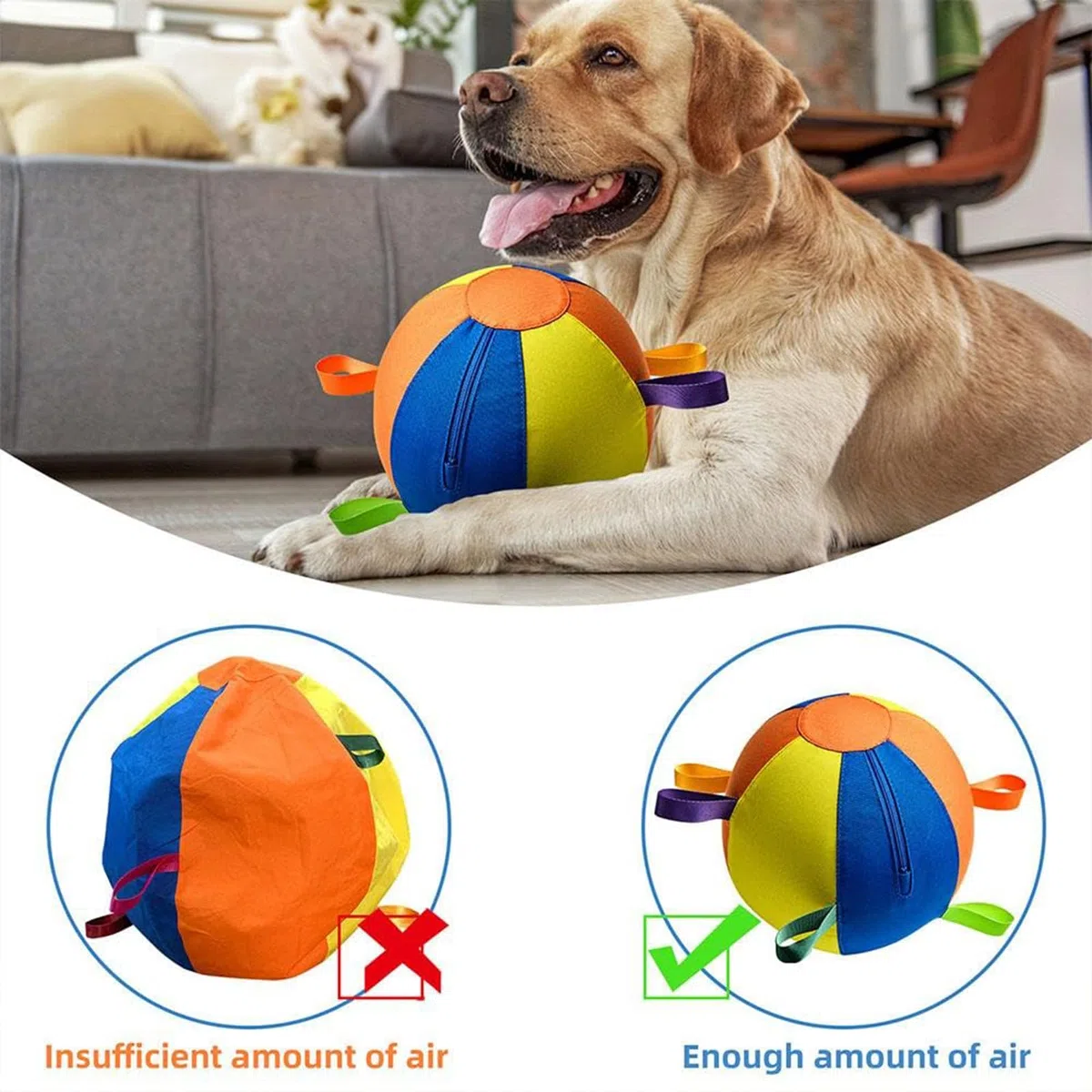 Pelota Gigante Relajante para Perros, 25,4x45,7x55,9 cm. Pelota Gigante de pastoreo con lengüetas y Asas, Pelotas Gigantes de pastoreo para Perros, Pelota de Ejercicio Resistente para L:55cm/21.65in
