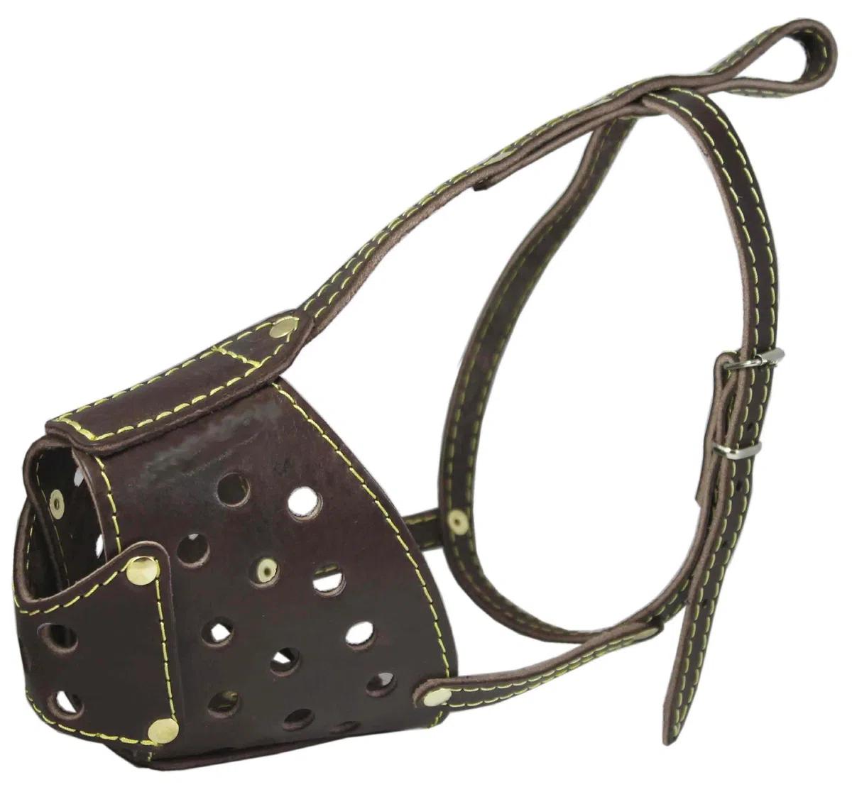 Bozal seguro para perro de piel auténtica, color marrón, (circunferencia de 33 cm, longitud del hocico de 8,9 cm)