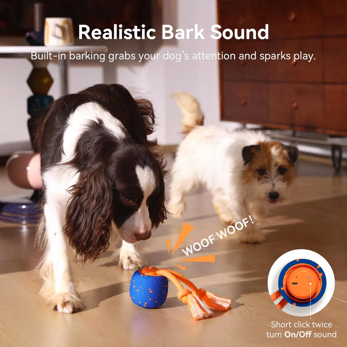 Cheerble Pelota interactiva para perros - Wicked Ball Rolly con cuerda y ladridos, juguete interactivo inteligente para perros con 3 modos de juego, E-TPU, USB-C recargable, adecuado para perros