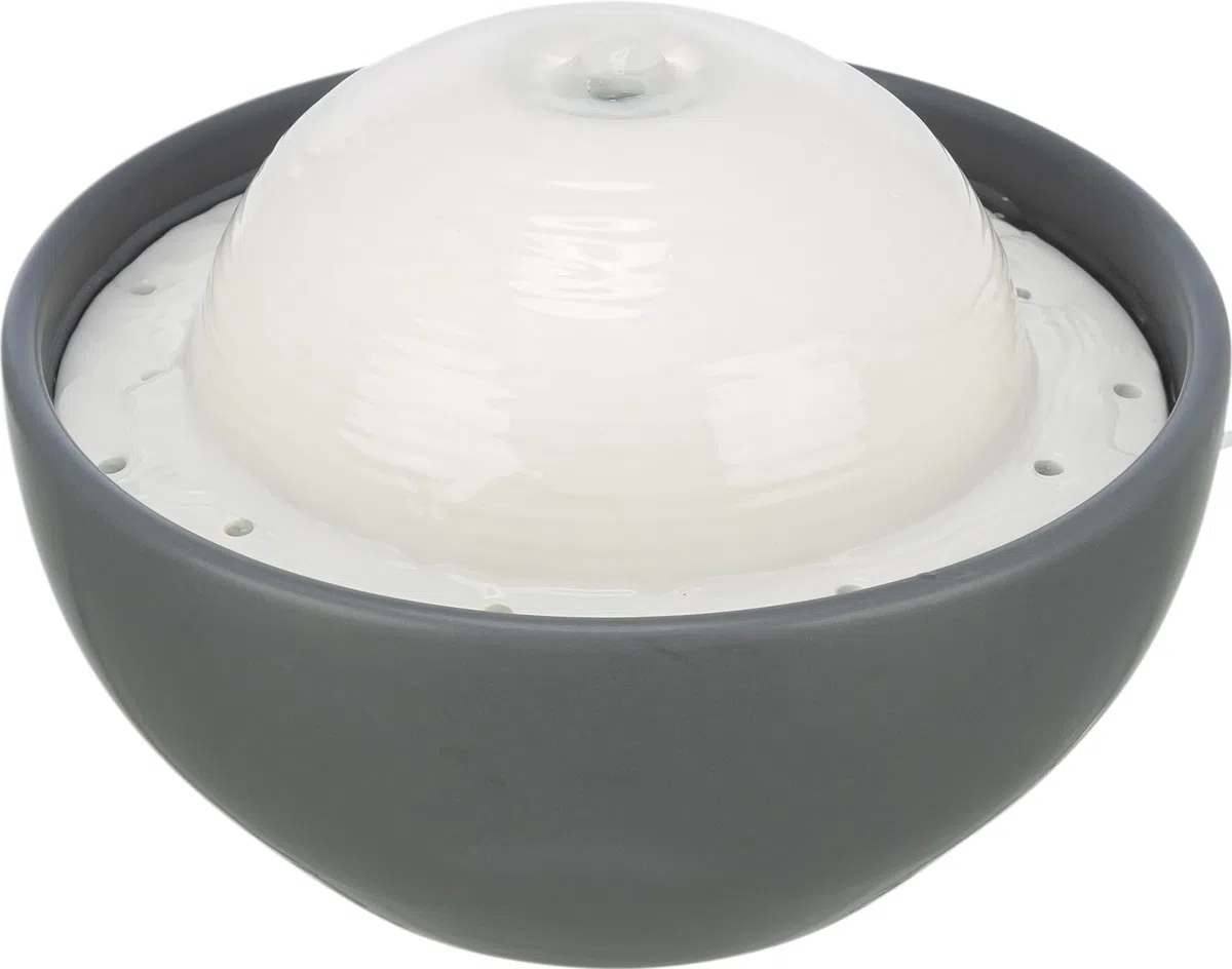 TRIXIE Fuente Vital Dome de Cerámica para Perros y Gatos, 1,5 L, Gris/Blanco - Bebedero Automático Higiénico con Flujo de Agua Constante y Bomba Regulable, Apto para Lavavajillas