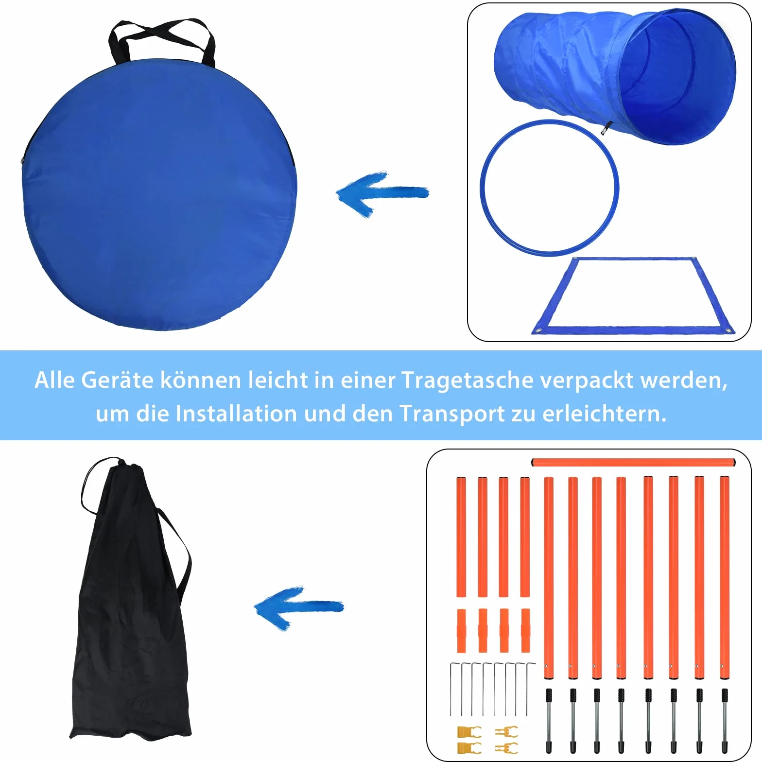 UISEBRT Juego de entrenamiento para mascotas, obstáculos con túnel para perros, obstáculos, túnel de entrenamiento, incluye barra de obstáculos, altura ajustable