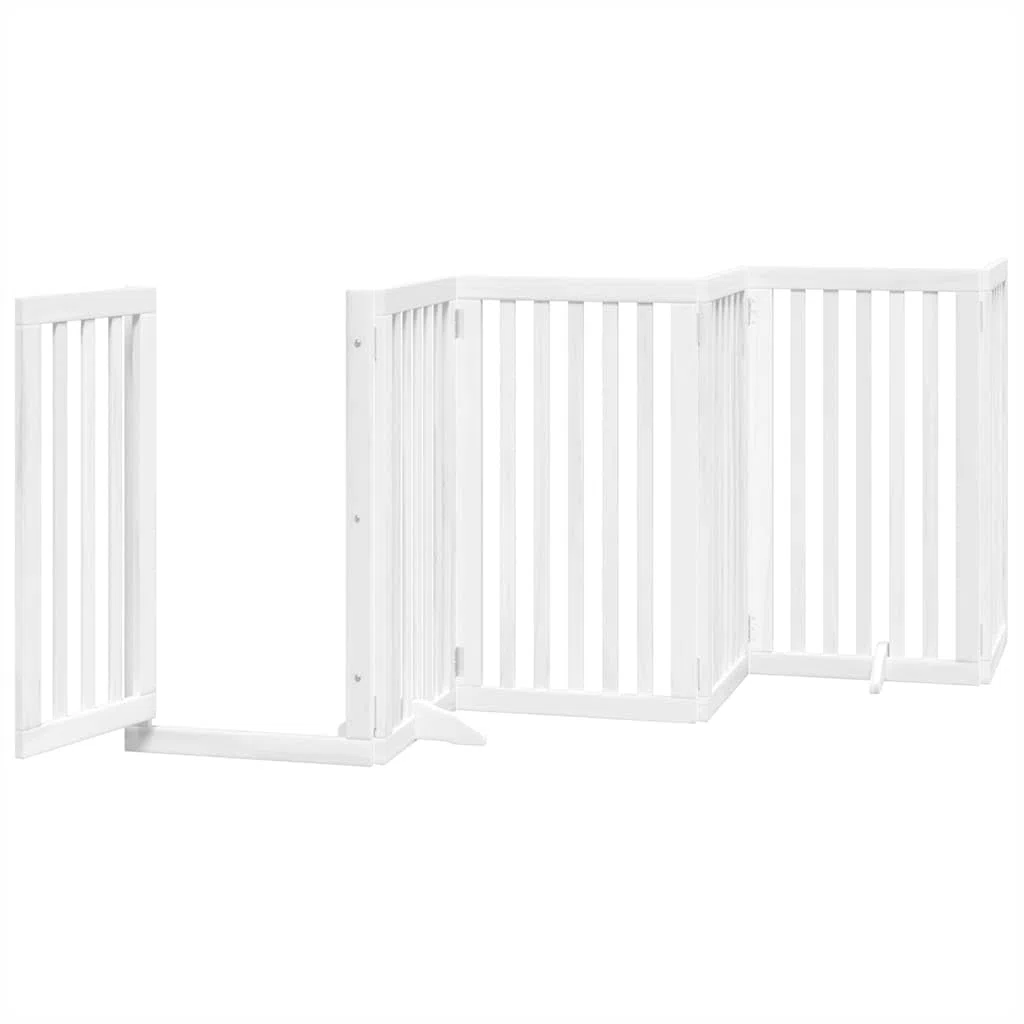 12-TLG. Puerta plegable para perros con puerta, color blanco, 600 cm, madera de álamo, independiente, plegable, protección de seguridad para perros y cachorros, interior y exterior, jardín
