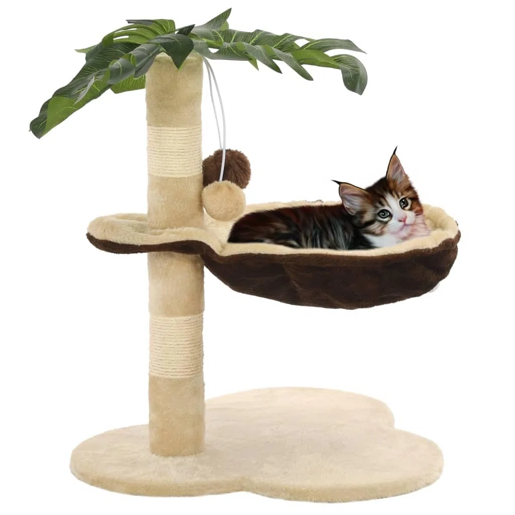 Árbol rascador de 50 cm con tronco de sisal, pelota de juego, color beige y marrón