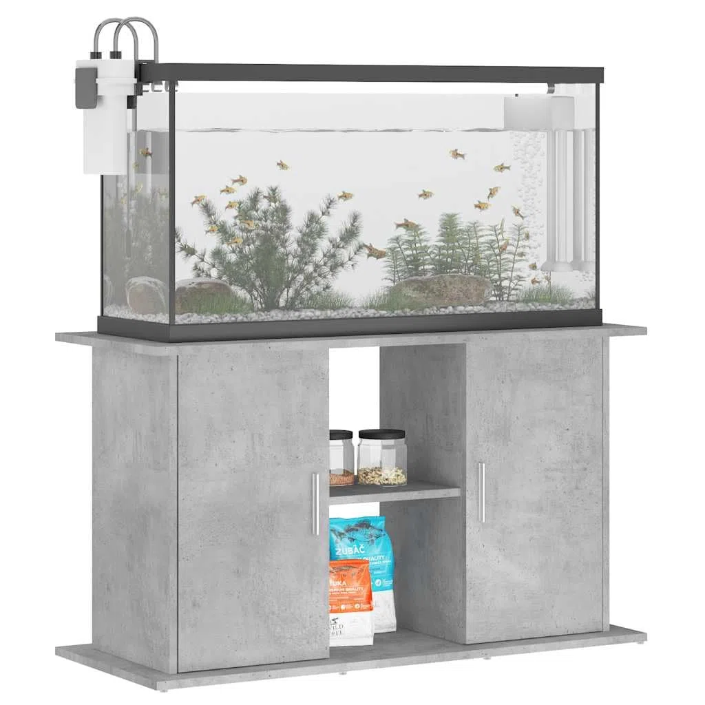 Soporte para acuario, color gris hormigón, de material de madera, 101 x 41 x 58 cm, con espacio de almacenamiento y almacenamiento, armario inferior estable para acuario, estantería y cómoda