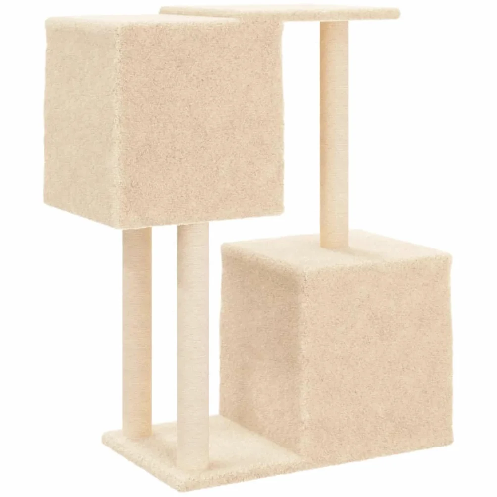Árbol rascador con columnas de sisal y 2 cuevas, color crema, 86 cm