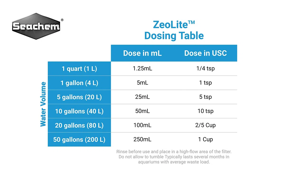 Seachem Zeolite - Agente de unión para agua dulce y marina, amoníaco y metales pesados (2 L)