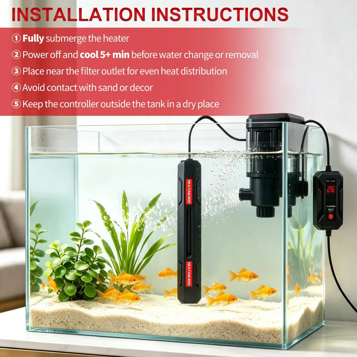 efuturetime Calentador de acuario de 800 W para acuarios de agua dulce de