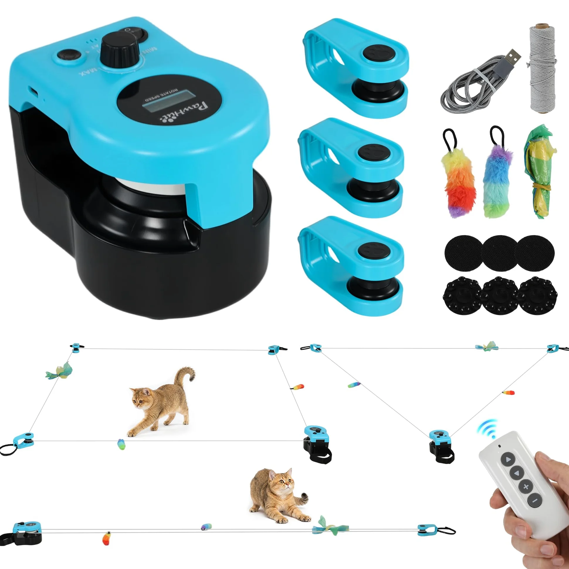 PawHut Juguete interactivo para gatos automático/teledirigido, cinta de correr para gatos autoempleo, juguete de caza de gatos simulado eléctrico con velocidad ajustable senderos ajustables