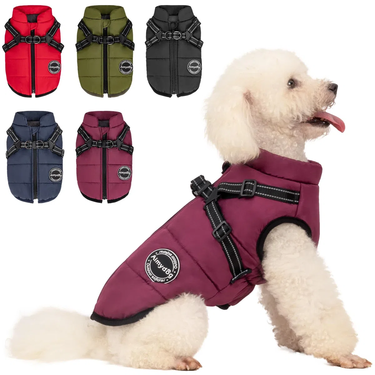 Abrigo de invierno para perro, chaqueta cálida para perro, chaleco reflectante ajustable de forro polar con arnés integrado, chaqueta de nieve para mascotas resistente al viento, traje de