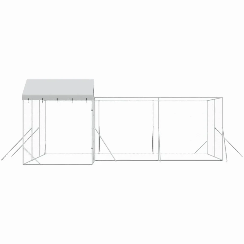 Perrera para perros al aire libre con techo de acero galvanizado plateado, 6 x 6 x 2,5 m, gran caño con puerta, protección de seguridad, recinto para perros, cachorros, entrenamiento, jardín