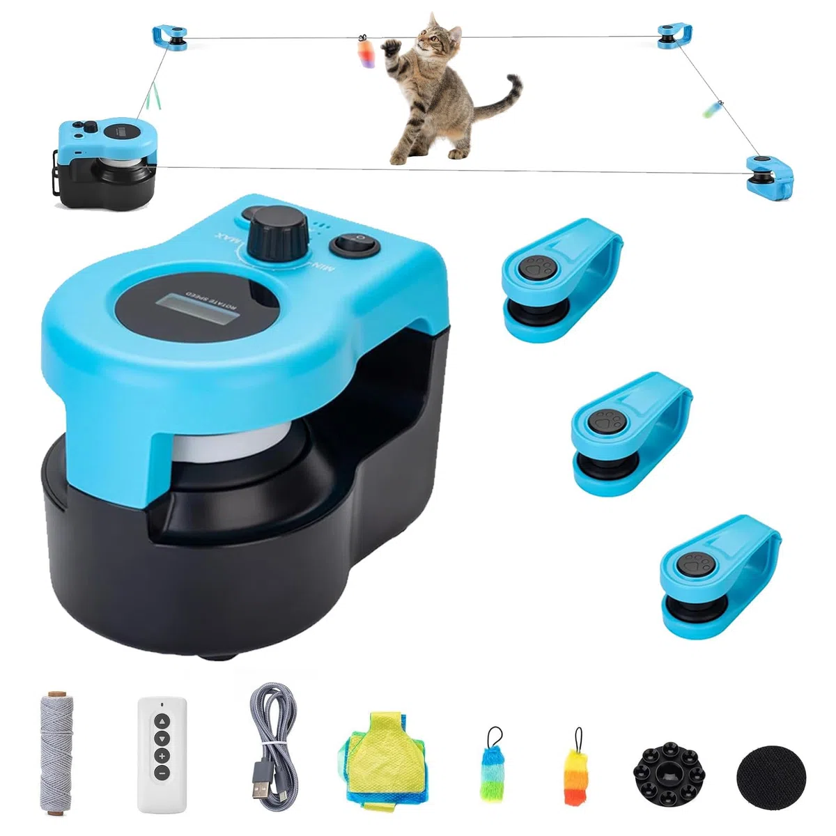 Nueva Cinta de Correr para Gatos, Automático/Control Remoto Juguete Interactivo Gato, Juguetes de Caza de Gatos simulados, Velocidad Ajustable, Juego de Caza con Pluma para Gatos de Interior