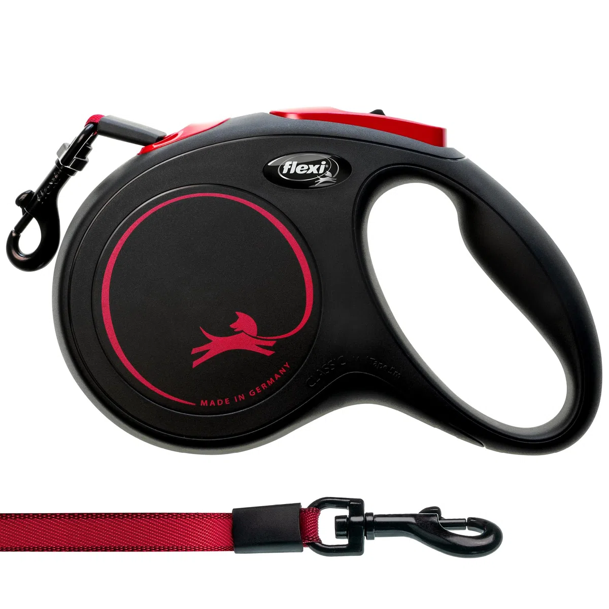 FLEXI Special Edition - Correa retráctil clásica para Perro (Cinta), ergonómica, Duradera y sin enredos, para Perros de hasta 55 Libras, 16 pies, Mediano, Negro y Rojo