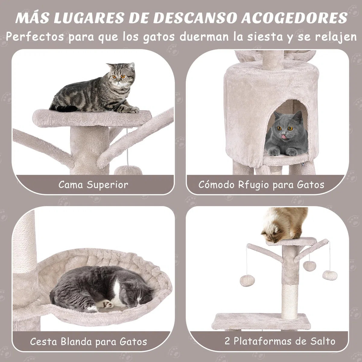 COSTWAY Árbol Rascado para Gatos de 140 cm de Altura, Torre Multinivel para Gatos con Postes de Sisal, Plataformas, Nido, Hamaca, Escalera y Bola, Centro de Actividades para Gatos de Interior, Beige
