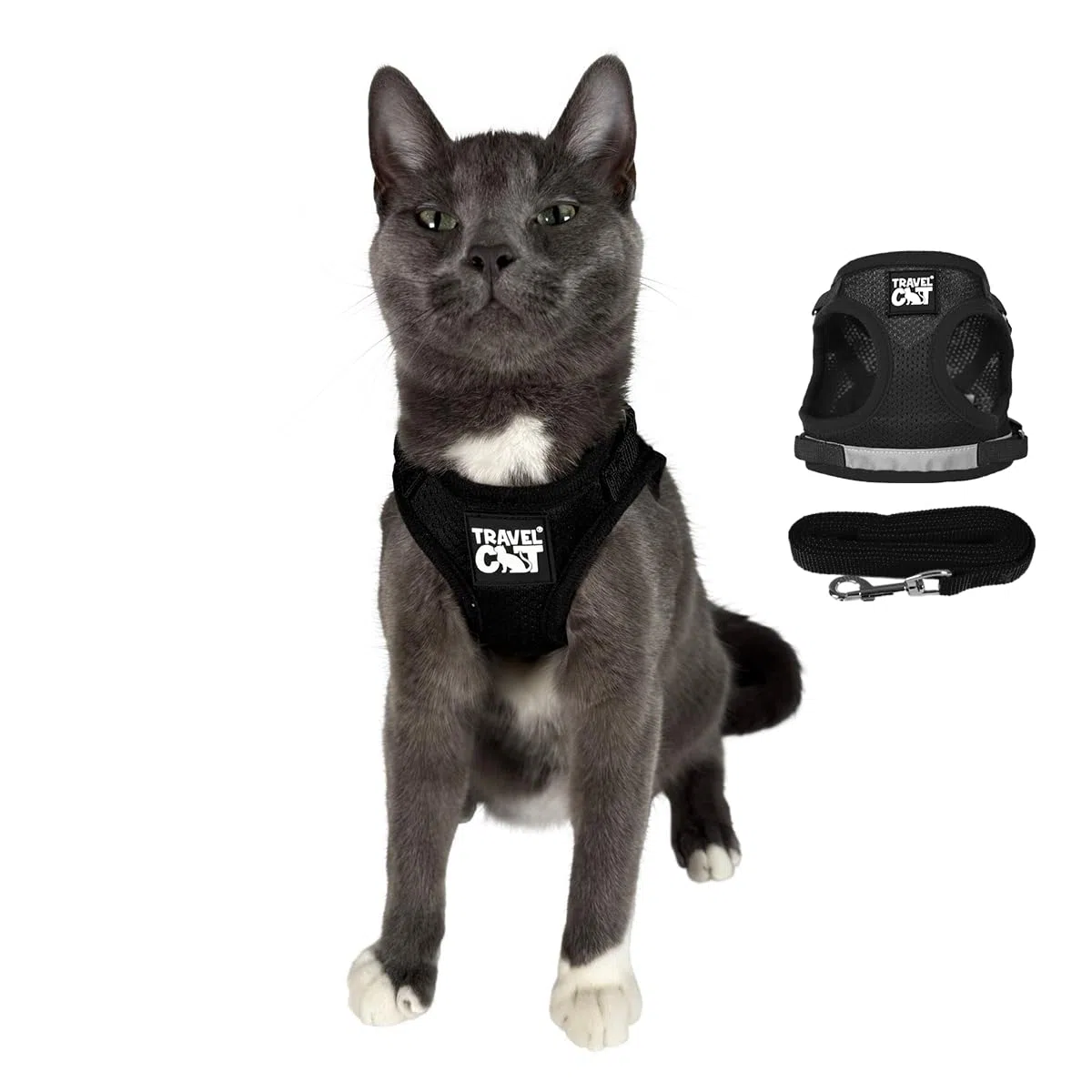 Travel Cat: The True Adventurer - Juego de arnés y correa reflectante para gatos y gatitos para caminar, ligero, transpirable, ajuste cómodo, correa fuerte con clip resistente a presión
