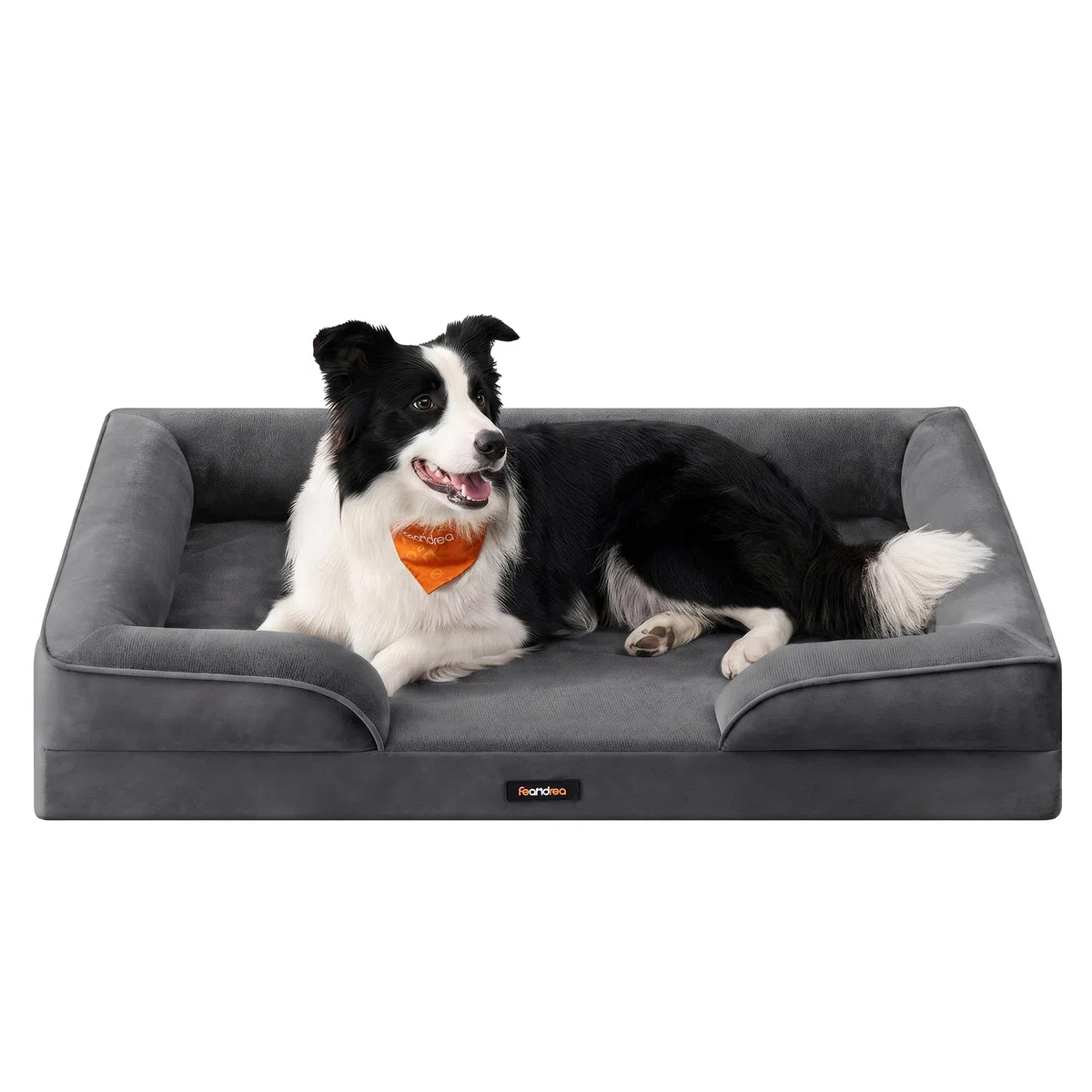 Feandrea Cama para Perros, Sofá de Franela con Espuma de Soporte, Forro Impermeable, Funda Extraíble Lavable, Fondo Antideslizante, 104 x 69 x 17 cm, Gris Plomo, Colección Blomfy PGW323GN01