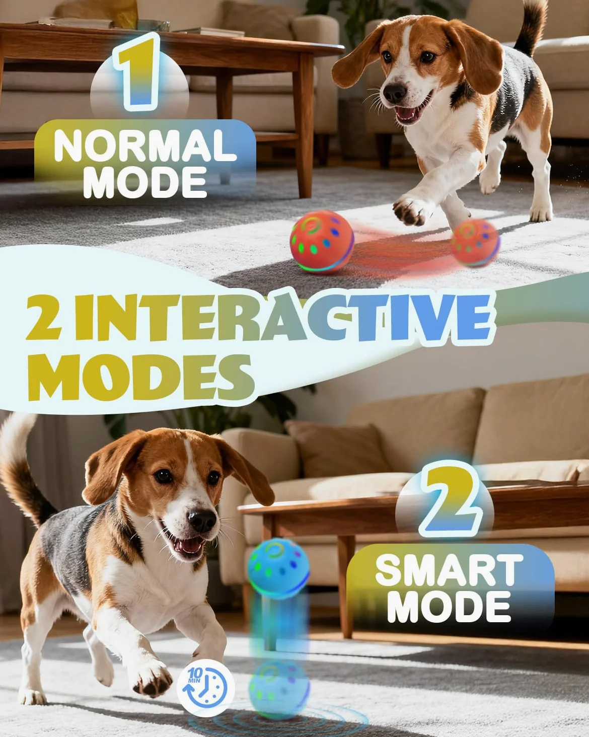 Zoomsnail Juguetes interactivos para perros, bolas automáticas recargables sin BPA con luces, impermeables y 2 modos de bolas para perros pequeños/medianos, perfecto para jugar y como regalo para