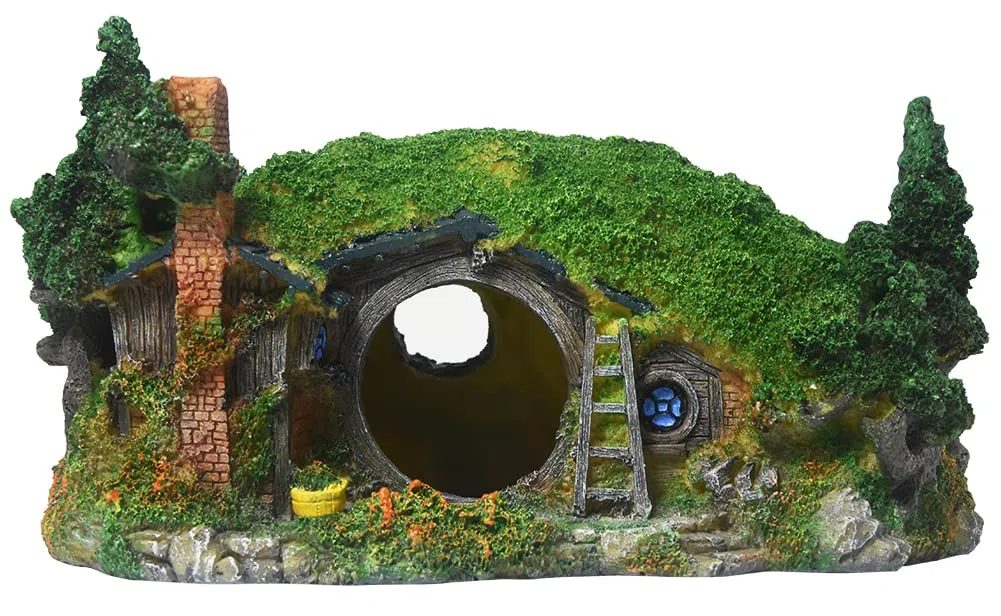 Hobbit - Decoración para pecera, casa de reptiles, agujero oculto, paisajismo para acuarios y reptiles, decoración de mini jardín, dos tamaños (L)