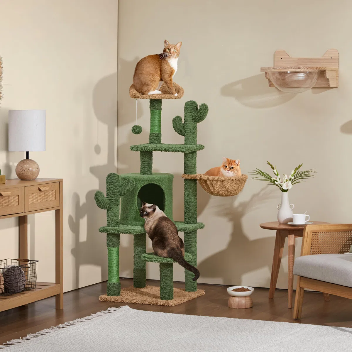 Yaheetech Árbol Rascador para Gato con Plataforma Torre Escalador de Sisal para 2-3 Gatos Medianos Sala de Juegos para Mascotas de Actividades 135 cm Verde y Marrón