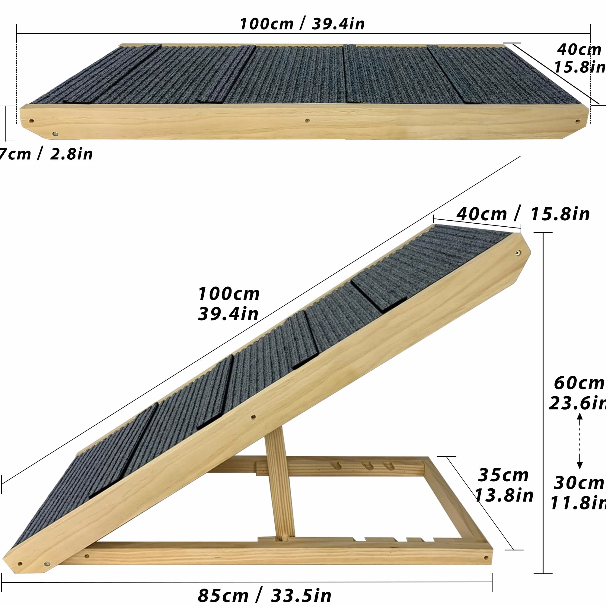 YRHome Lámpara plegable para perros de madera, para cama, sofá o coche, escaleras para mascotas, hasta 100 kg, portátil, para gatos, altura regulable, con inserto antideslizante,100 cm