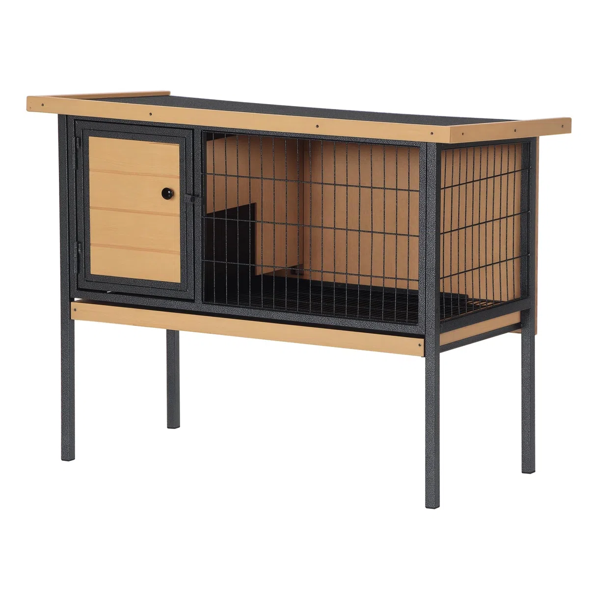 PawHut Jaula para Conejos de Madera sobre Pies, Conejera exterior para roedores, conejillos de Indias con Techo Trabajable - Dom. 91,5 x 45 x 70 cm