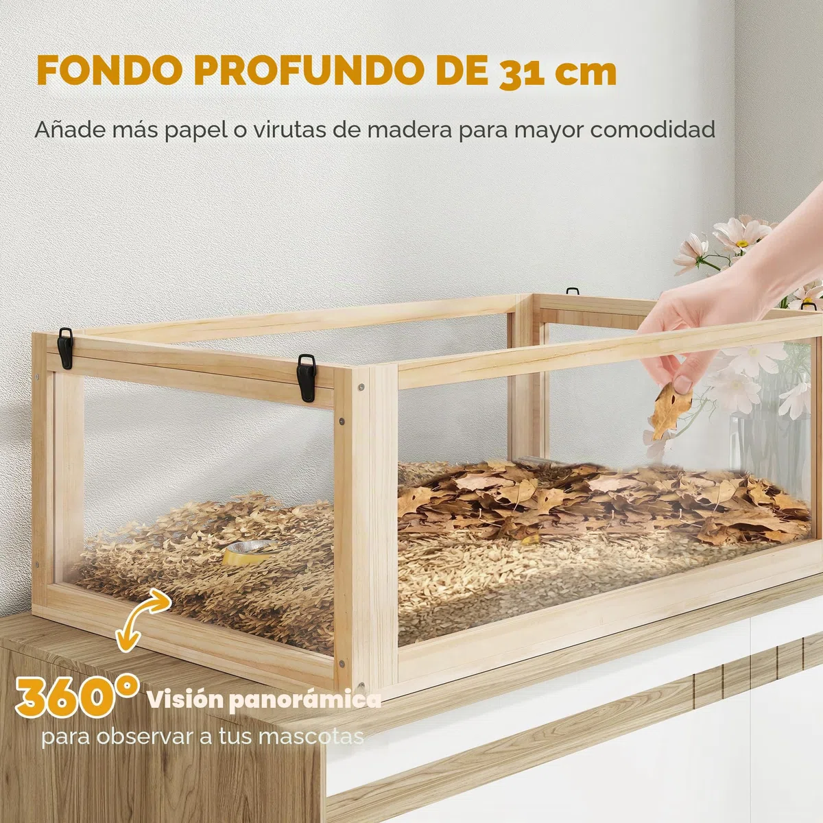 PawHut Jaula de madera para hámster de 3 niveles, jaula para roedores y animales pequeños, con tapa plegable, rueda y accesorios, jaula de madera para hámsters enanos, 80 x 50 x 76 cm, madera natural | Jaula para roedores, para hámsters enanos
