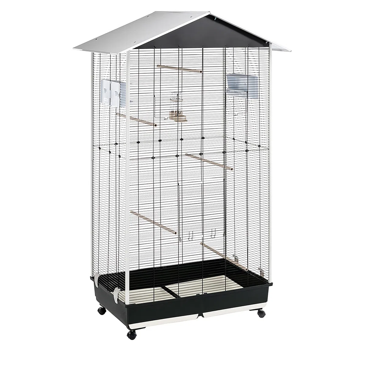Ferplast Jaula para Pájaros, Aviario Nota Medium Exterior Interior Pájaros, Canarios, Periquitos, Cotorras, Agapornis, de Metal, Todos los Accesorios Comedero Perchas Ruedas, 95 x 64 x h 165.5 cm.
