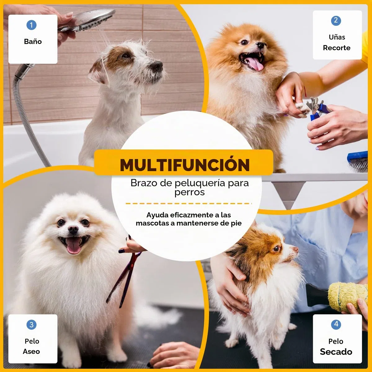 Brazo de aseo de mascotas para mesa, ajustable, antideslizante, portátil, perros y gatos pequeños y medianos, fuerte abrazadera metálica, 1 correa de sujeción y 2 cuerdas para evitar que se sienten