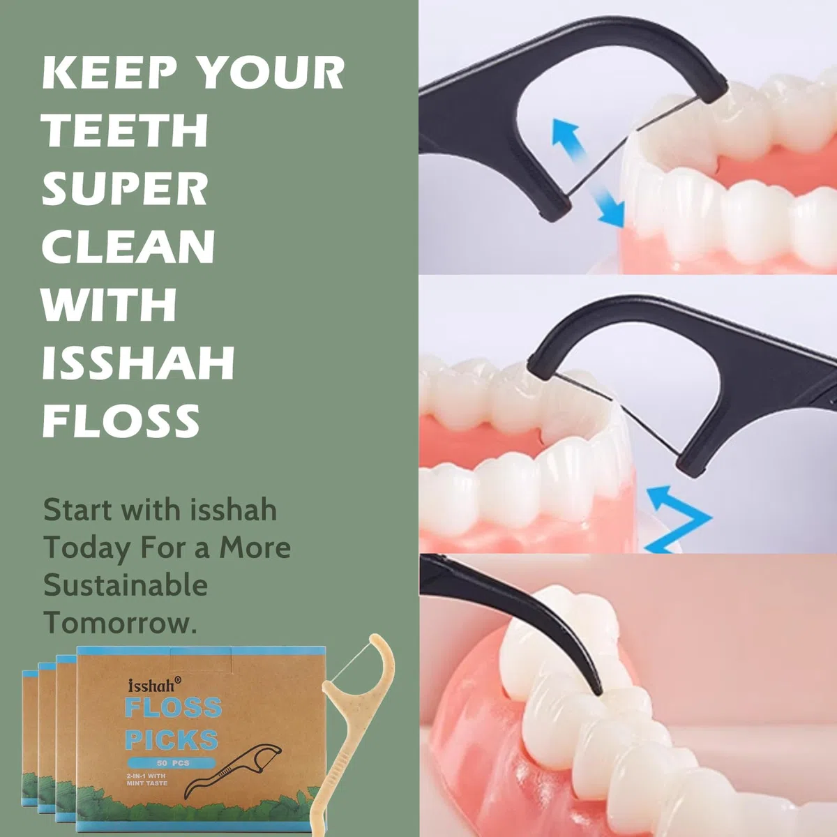 IsshahPúas de hilo dental natural – 200 unidades – sin BPA, biodegradable, compostable, respetuoso con el medio ambiente, púas dentales naturales por Isshah, Beige, ]