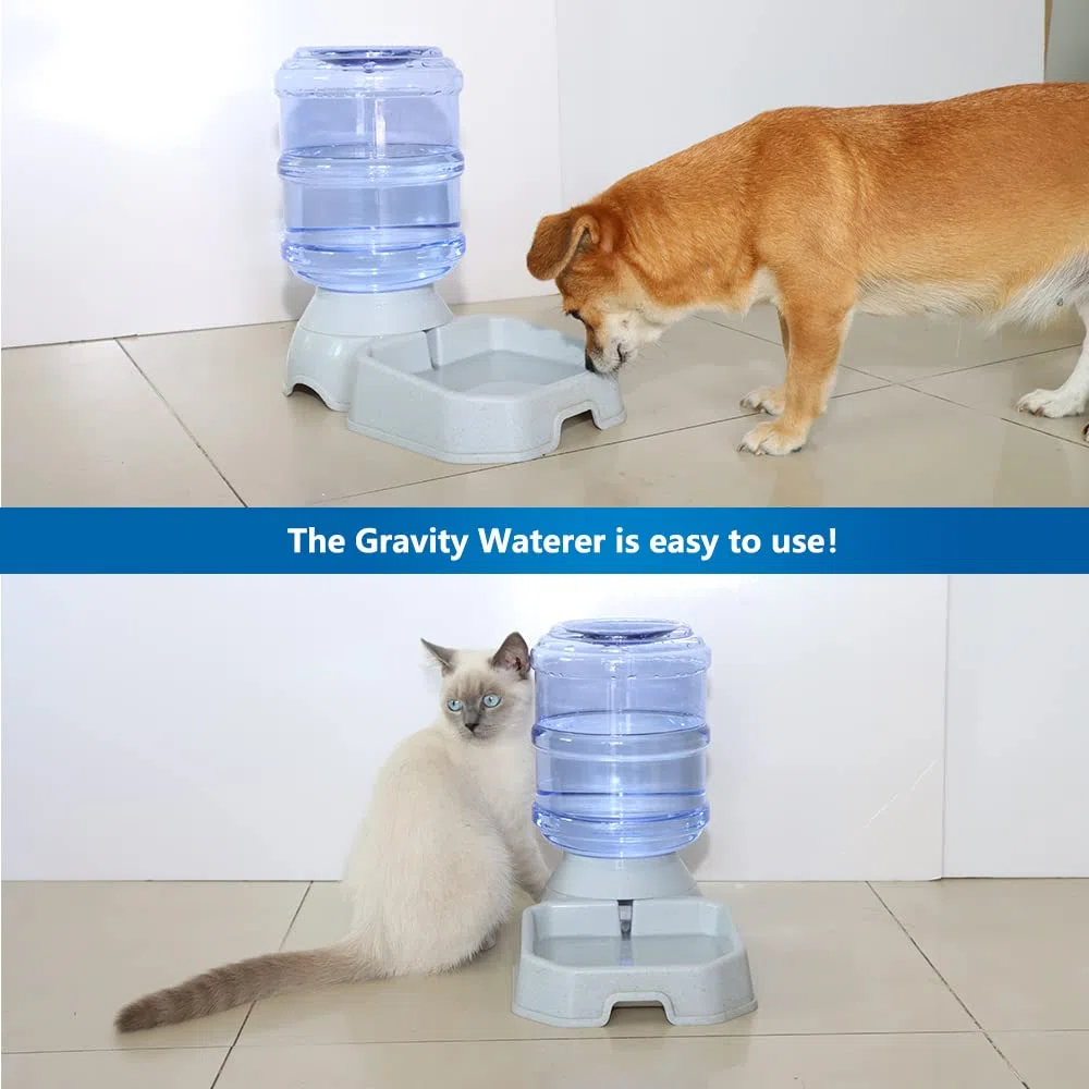 Comedero automático para perros y gatos, dispensador de agua, comedero de alimentos por gravedad y bebedero, juego con cuenco de comida para mascotas para perros medianos, cachorros, gatitos, 1 galón