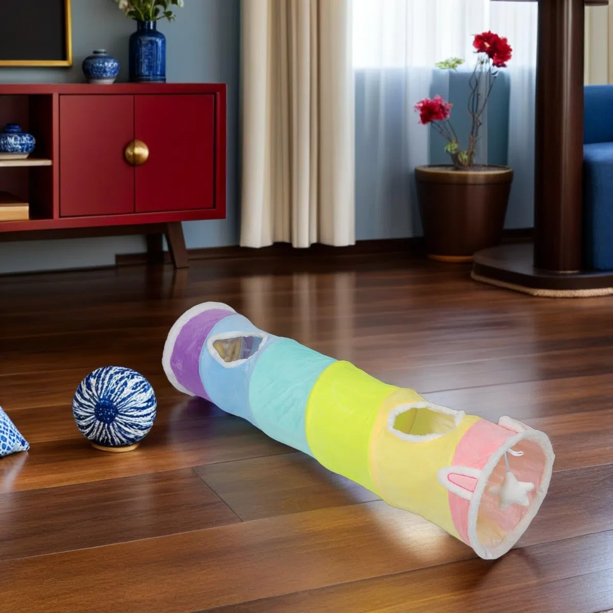 Túnel para Gatos Plegable con Papel Arrugado y Múltiples Resistente y Duradero para Ejercicio Gatitos y Pequeños Animales Interiores