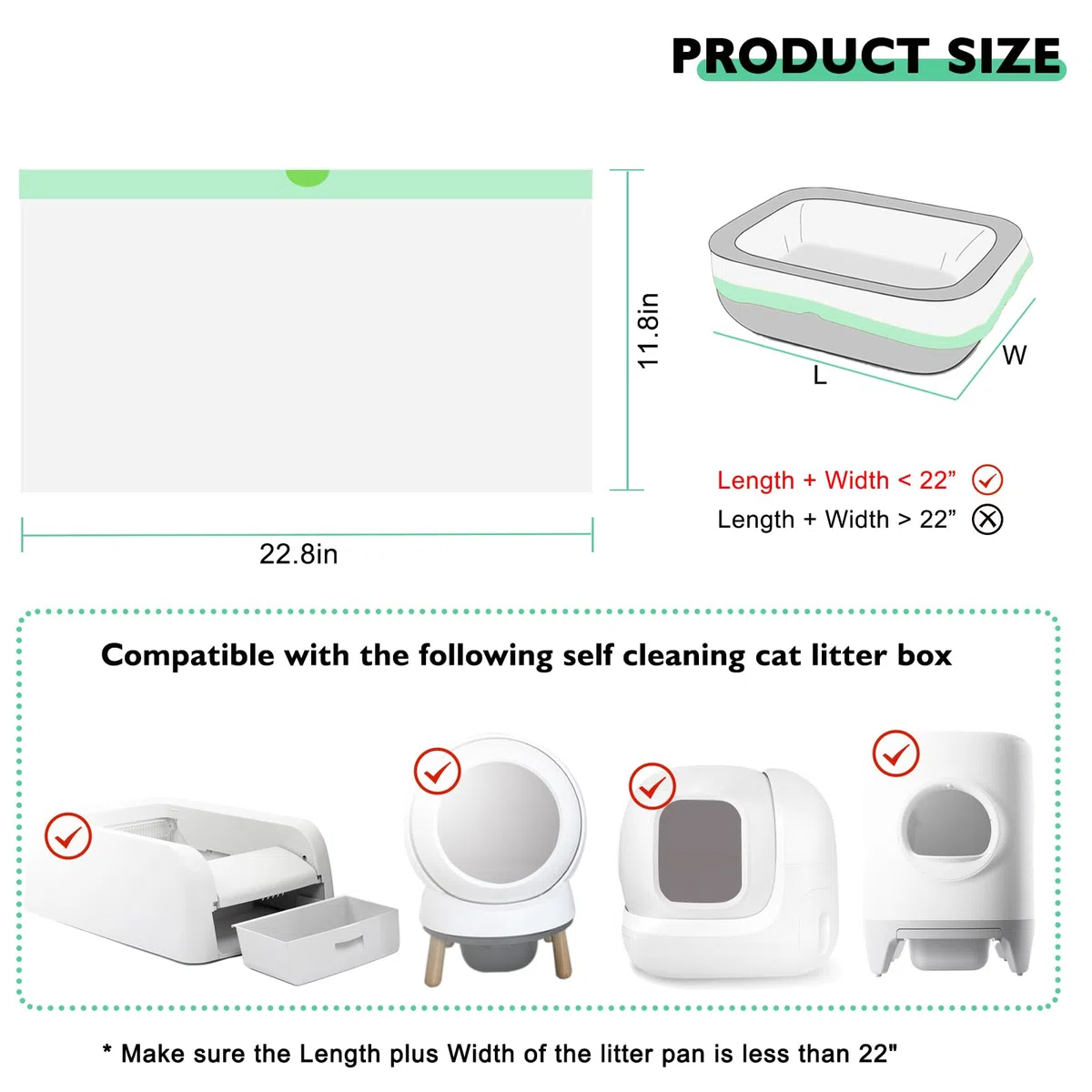 Paquete de 100 bolsas de arena para gatos compatibles con caja de arena para gatos autolimpiable, forro grueso y resistente con cordón compatible con caja de arena automática PURA X/MAX de 23 x 12