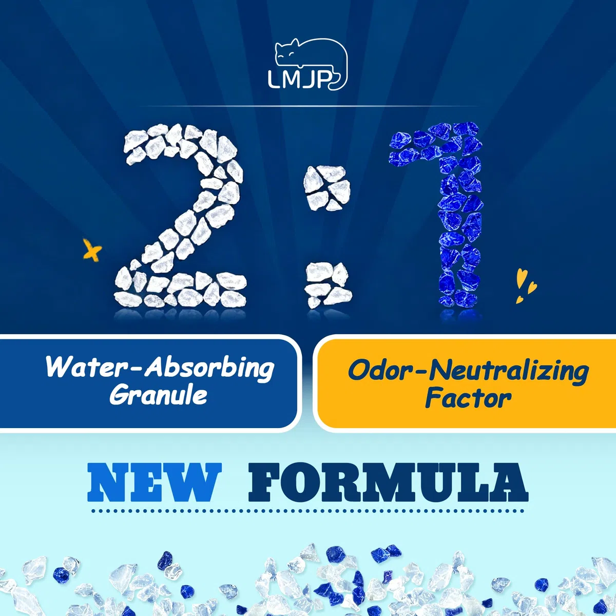 LMJP Arena cristalina para gatos con potente control de olores, no se aglutina, dura hasta 2 meses, 8.5 libras, rápida absorción de agua, sin perfume y de bajo seguimiento, sílice azul y blanco ligera