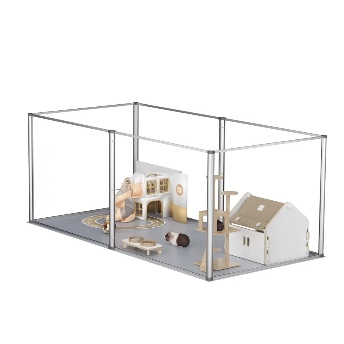 BingoPaw Jaula para Animales Pequeños Parque Paridera Conejos Hamster con Suelo de PVC Impermeable Accesorios Cobayas Casa Mascotas Interior Corral Cerca Transparente Acrílico con Marco Alumnio
