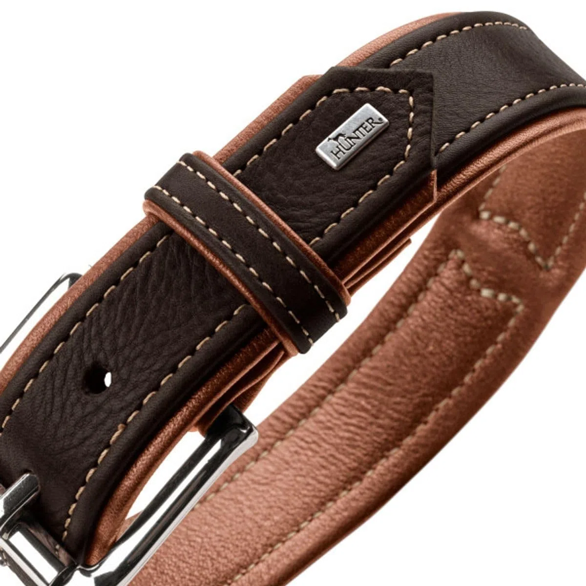 HUNTER Collar Canadiense Up Canadian UP, Color Negro/coñac, Piel Suave y Flexible, clásico, Respetuoso con el Pelo, sostenible, Fabricado en Alemania, Talla 60