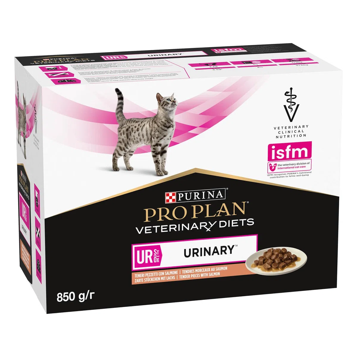 pro plan Veterinary Diets UR St/Ox Urinary Salmon, Pack de 4, 4 x 10 x 85 g, Alimento dietético para gatos adultos, Puede contribuir a la disolución de piedras de estruvita