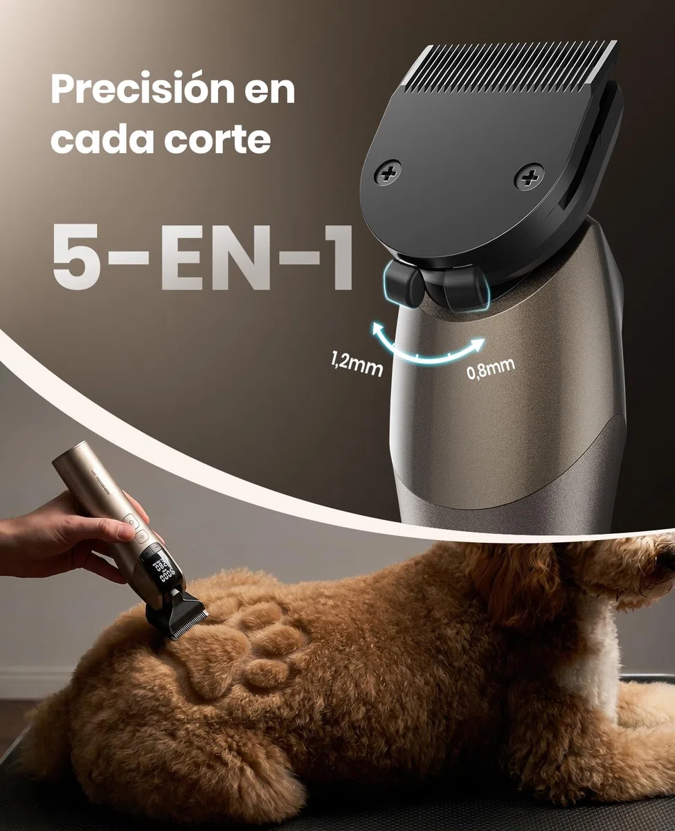oneisall Maquina Cortar pelo Perros Profesional | 9000 RPM 5 velocidades para pelajes gruesos, cuchilla 5-en-1 DLC, autonomía de 280 min, 8 peines guía metálicos
