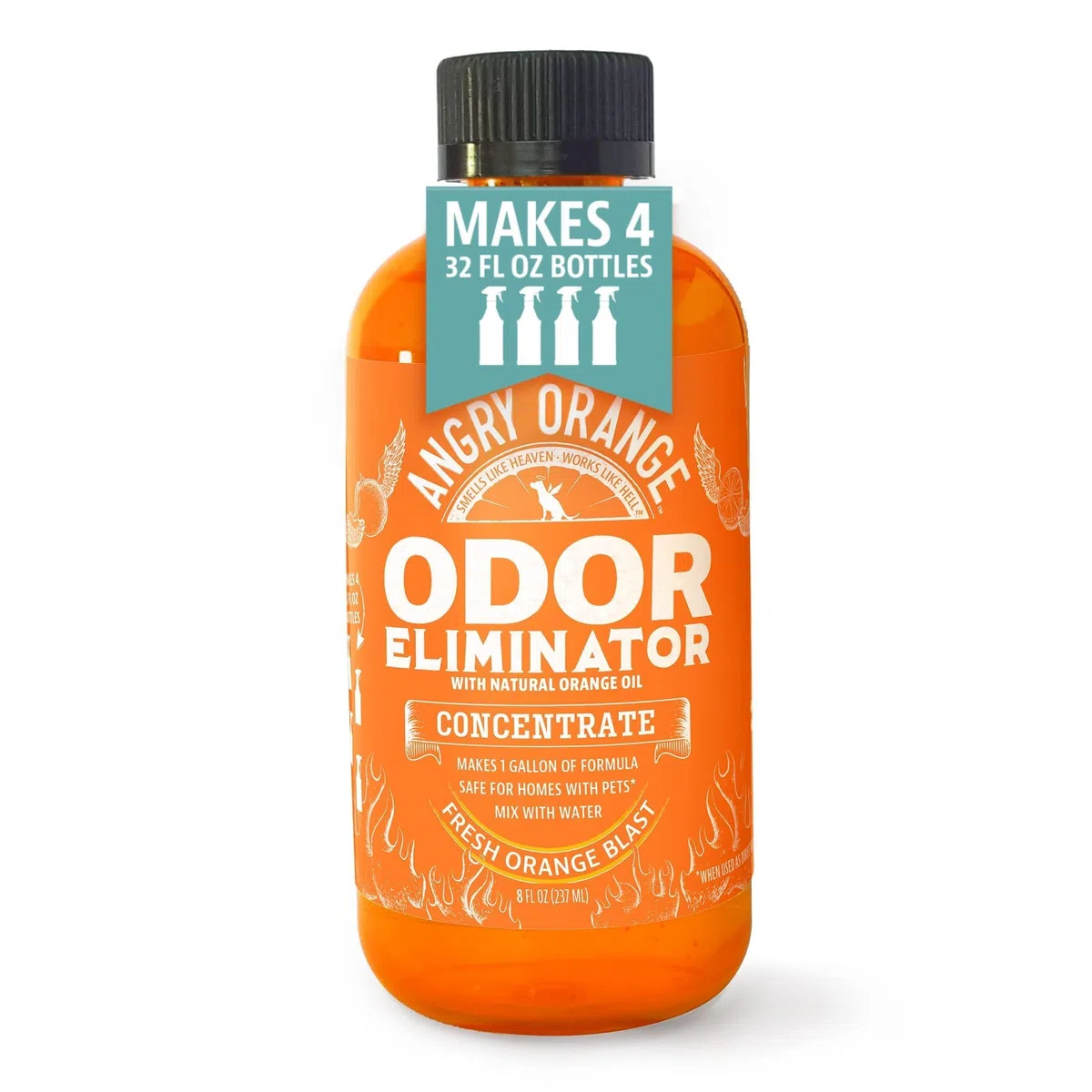 Angry naranja mascota olor eliminador 8 oz. Botella - Eliminador de olores de fuerza industrial para mascotas – hace (4) 32 oz. Botellas – 1 galón – Neutraliza y Sanitiza los malos olores de mascotas rápidamente