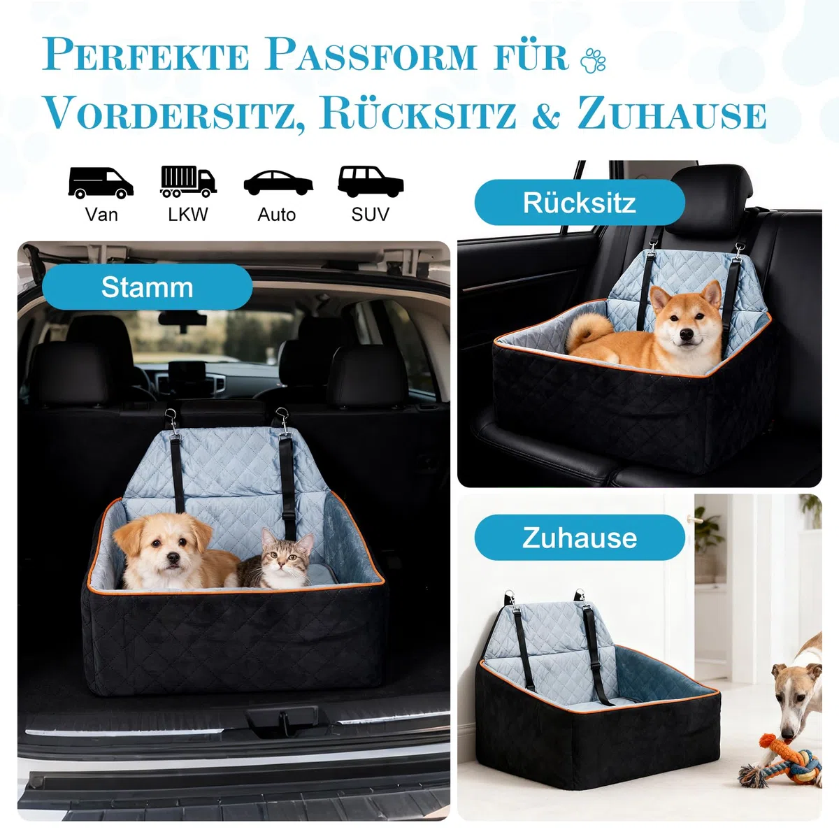 Asiento Perro Coche para Perros Medianos hasta 25 kg - Asiento Coche Perro Desmontable y Lavable con Base Antideslizante para Asiento Trasero