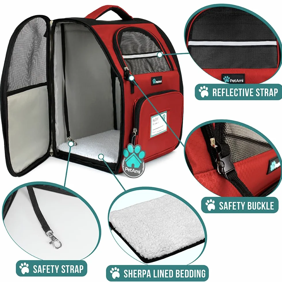 PetAmi Mochila transportadora para perros pequeños y grandes, mascotas, cachorros, mochila de senderismo ventilada para mascotas, bolsa de viaje, mochila para gatos aprobada por aerolíneas, soporte de