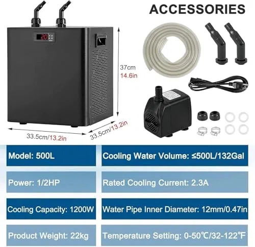 Enfriador de agua de 1/10 HP a 1 HP para acuarios de agua dulce y salada y sistemas hidropónicos