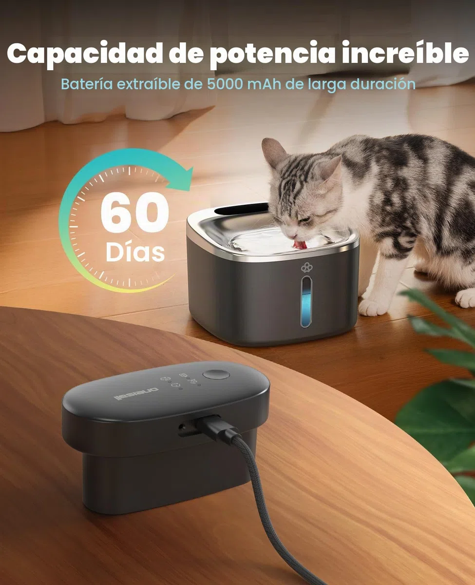 oneisall Fuente de Agua inalámbrica para Gatos para Beber, Fuente de Acero Inoxidable de 3.5 L con Sensor de Movimiento, Fuente de Agua inalámbrica silenciosa Que Funciona con Pilas, Cuenco para